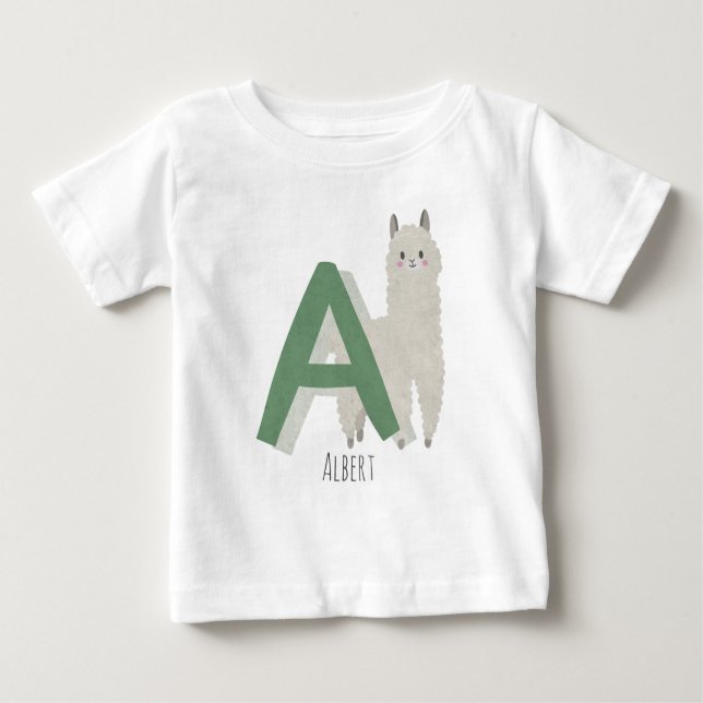 T-shirt Pour Bébé A pour Alpaca (Devant)