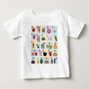 T-shirt Pour Bébé ABC Alphabet lettres d'apprentissage Les aliments 