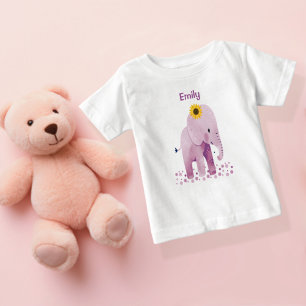 T-shirt Pour Bébé Adorable bébé fille éléphant avec nom