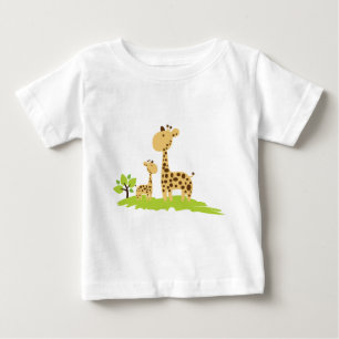 T-shirt Pour Bébé Adorable maman & bébé Giraffe Vert & Jaune