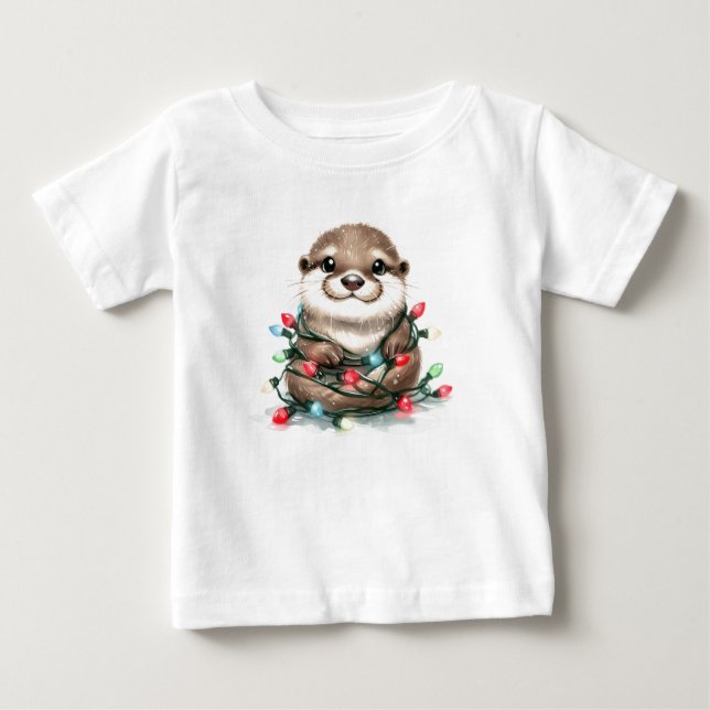 T-shirt Pour Bébé adorable Otter de Noël (Devant)