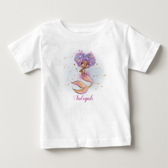 T-shirt Pour Bébé Africaine Amerikan Baby Girl Mermaid 1er anniversa (Devant)