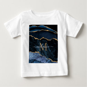 T-shirt Pour Bébé Agate Marine Blue Gold Gemstone Marbre Nom personn