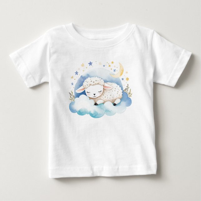 T-shirt Pour Bébé Agneau mignon sur la Lune - (Devant)