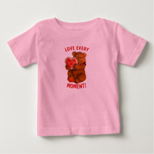 T-shirt Pour Bébé Aimez chaque instant ! Ours en peluche et cœur
