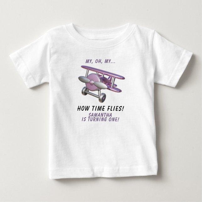 T-shirt Pour Bébé Airplane Oh My Time Flies Travel First Birthday  (Devant)