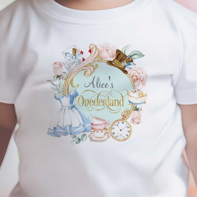 T-shirt Pour Bébé Alice à Onederland, Fille 1er anniversaire Bébé T- (Alice Onederland, Girl 1st birthday, Mad hatter tea party.)