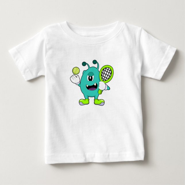 T-shirt Pour Bébé Alien à Tennis avec raquette de tennis (Devant)