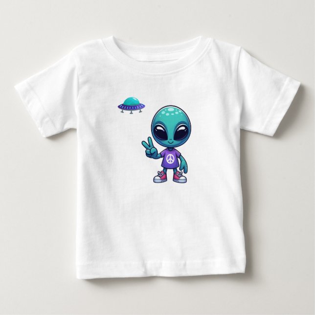 T-shirt Pour Bébé Alien de paix mignon et vaisseau spatial (Devant)