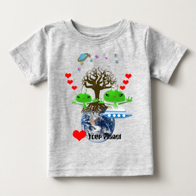 T-shirt Pour Bébé Aliens de l'espace extra-atmosphérique vert mignon (Devant)