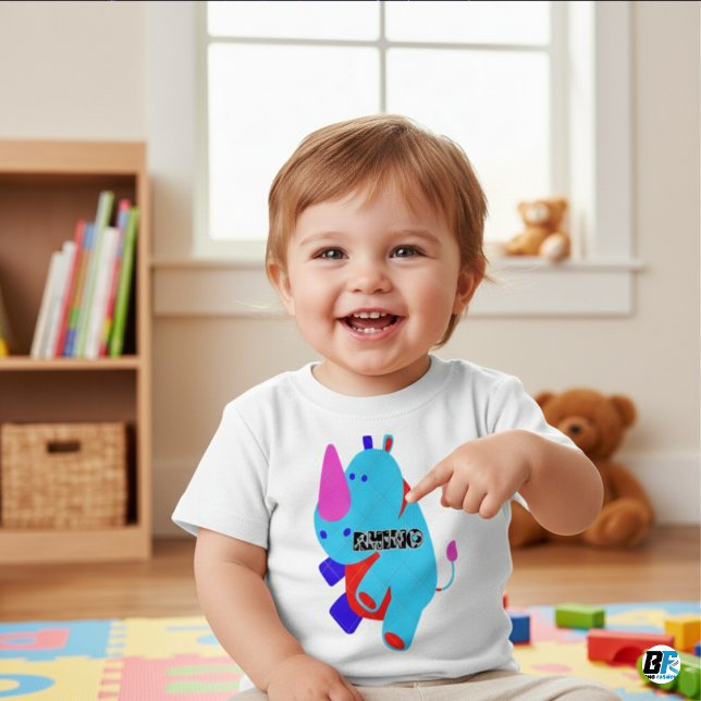 T-shirt Pour Bébé Alphabet animal R Fir Rhino (Créateur téléchargé)