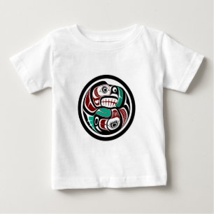 T-shirt Pour Bébé Amérindien Noir Haida Art Otter Saumon