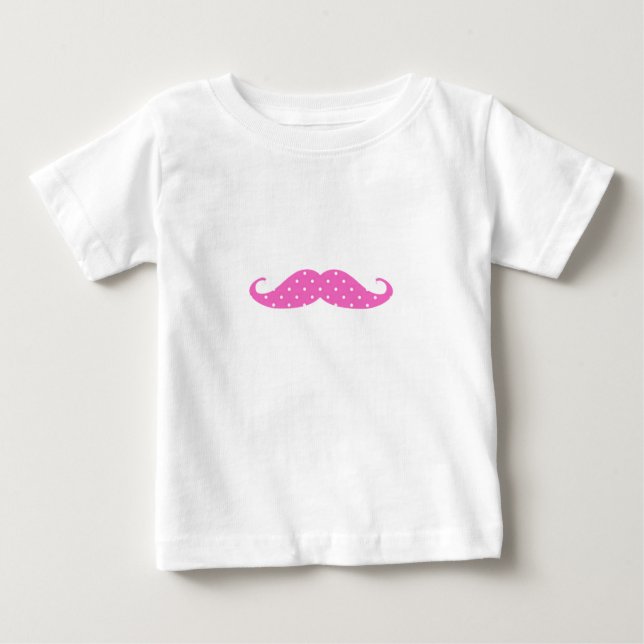 T-shirt Pour Bébé Amusante Fille Rose Chaud Pois Moustache (Devant)