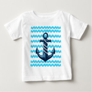 T-shirt Pour Bébé Ancrage bleu avec vagues bleues