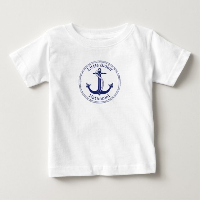 T-shirt Pour Bébé Ancre nautique Marine Blue Little Nom du marin (Devant)