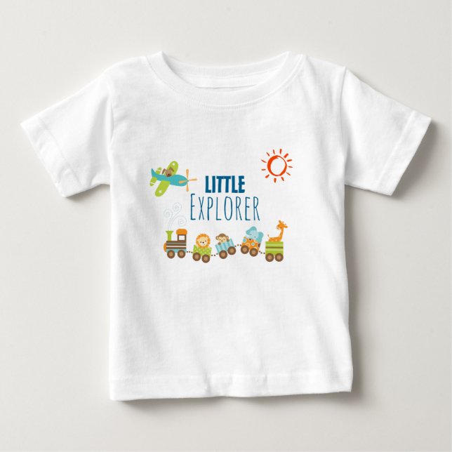 T-shirt Pour Bébé Animal Toy Train et avion Little Explorer (Devant)