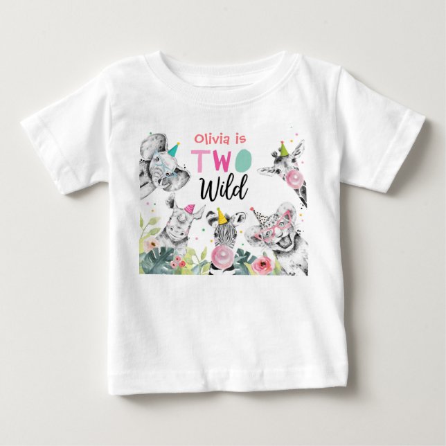 T-shirt Pour Bébé Animaux de fête Anniversaire Fille Deux Sauvages 2 (Devant)