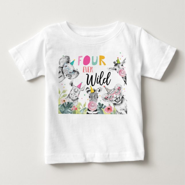 T-shirt Pour Bébé Animaux de fête Anniversaire Fille Quatre jamais s (Devant)