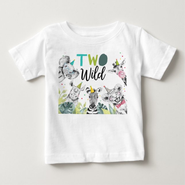 T-shirt Pour Bébé Animaux de fête deux Wild Boy Safari Anniversaire  (Devant)