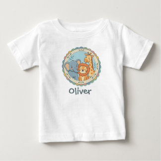 T-shirt Pour Bébé Animaux de Safari Éléphant Lion Girafe Pastel