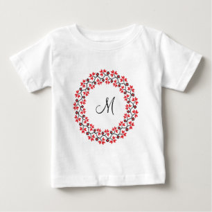 T-shirt Pour Bébé Anneau de fleur rouge Monogramme personnalisé init