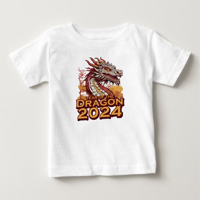T-shirt Pour Bébé Année du dragon 2024 bébé chemises blanches, Drago (Devant)