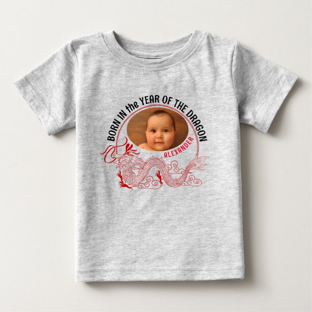 T-shirt Pour Bébé Année du dragon Bébé foto avec nom (Devant)