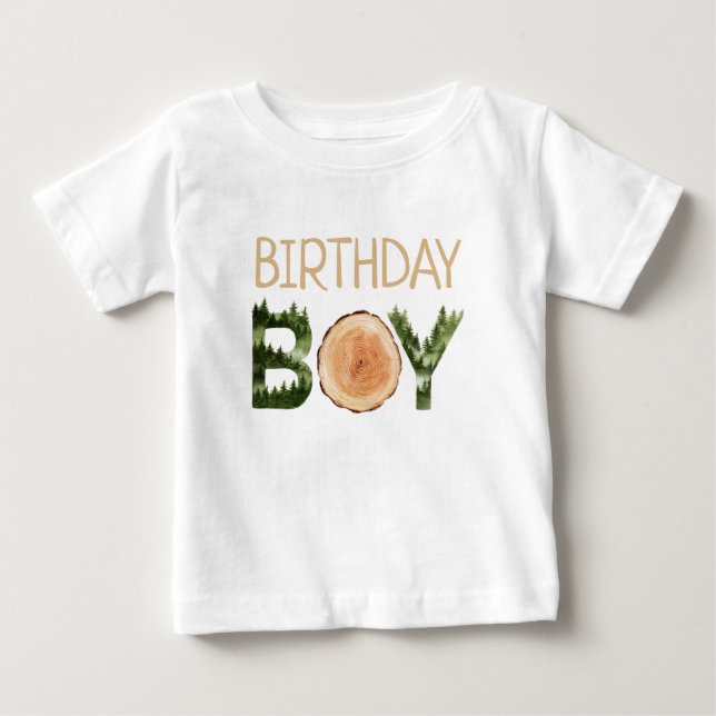 T-shirt Pour Bébé Anniversaire Boy Aquarelle Bois (Devant)