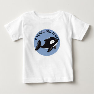 T-shirt Pour Bébé Anniversaire de baleine noire et blanche personnal