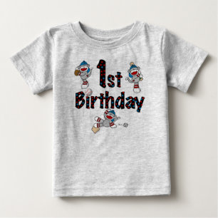 T-shirt Pour Bébé Anniversaire de base-ball de singe de chaussette