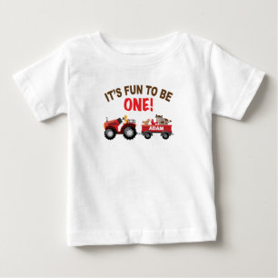 T-shirt Pour Bébé Anniversaire de la ferme avec grange, tracteur et 