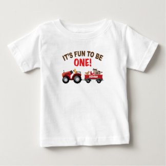 T-shirt Pour Bébé Anniversaire de la ferme avec grange, tracteur et