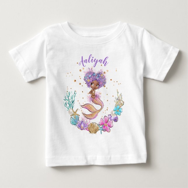 T-shirt Pour Bébé Anniversaire de la sirène afro-américaine (Devant)