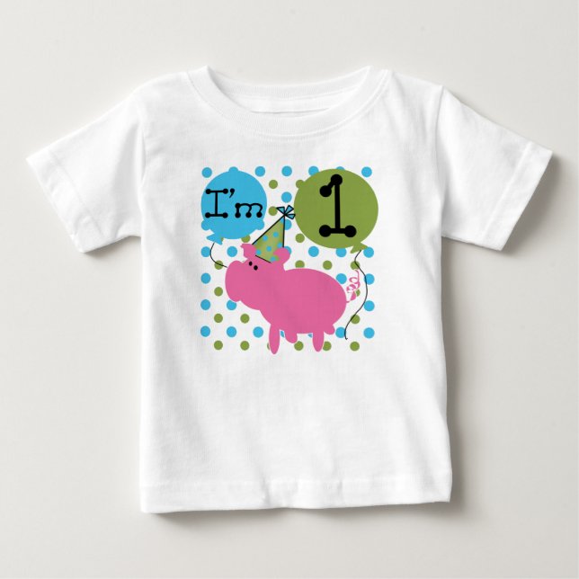 T-shirt Pour Bébé Anniversaire de porc de partie premier (Devant)