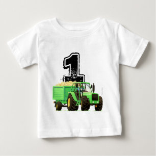 T-shirt Pour Bébé Anniversaire de tracteur vert fait sur commande de