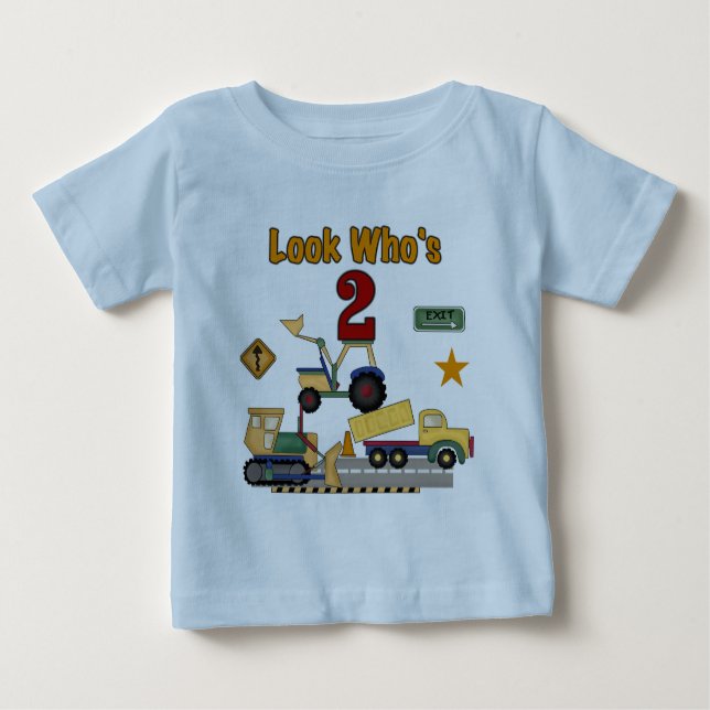 T-shirt Pour Bébé Anniversaire de véhicules de construction 2ème (Devant)