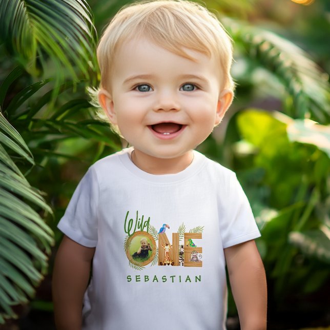 T-shirt Pour Bébé Anniversaire de Wild One 1 an Photo d'animaux mign (Créateur téléchargé)