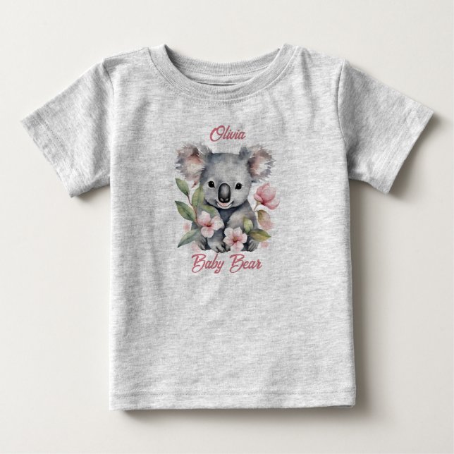 T-shirt Pour Bébé Anniversaire Koala Aquarelle Rose  (Devant)