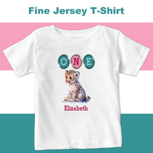 T-shirt Pour Bébé Anniversaire Léopard 1ère année avec nom rose vert