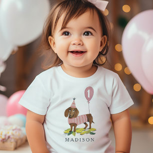 T-shirt Pour Bébé Anniversaire Paw ty mignon chiot chien Dachshund A