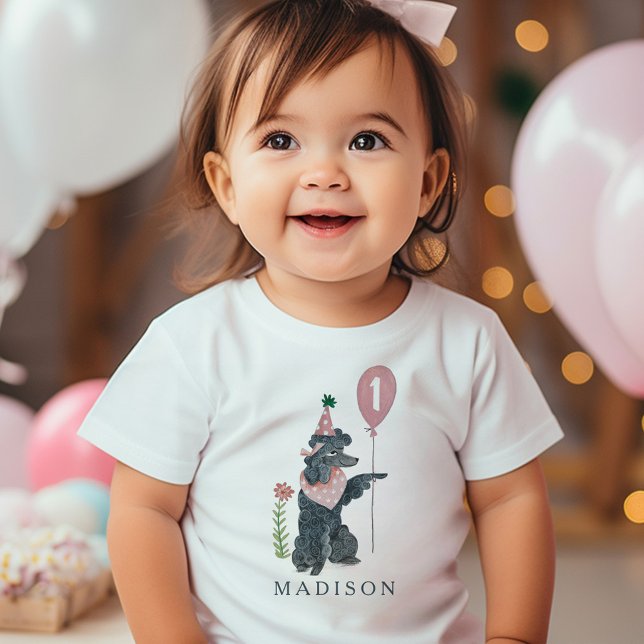 T-shirt Pour Bébé Anniversaire Paw ty mignon chiot Poodle chien Cust (Birthday Paw-ty cute puppy dog Custom Age Baby T-Shirt)