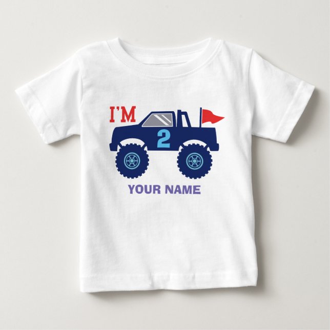 T-shirt Pour Bébé Anniversaire Personnalisé Camion Monster Âge Et No (Devant)