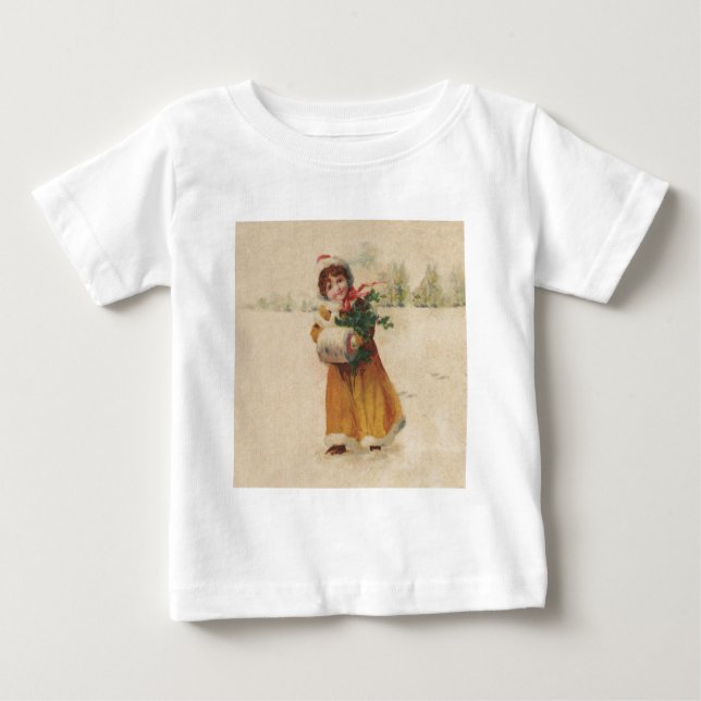 T-shirt Pour Bébé Antique Fille de Noël Enfant d'hiver (Devant)