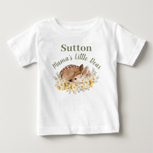 T-shirt Pour Bébé Aquarelle Bébé Cerf Faun Mama Petit Cher Jaune (Devant)