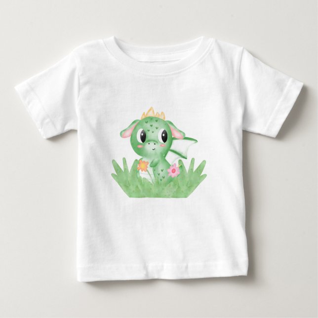 T-shirt Pour Bébé Aquarelle Bébé Cute Dragon (Devant)