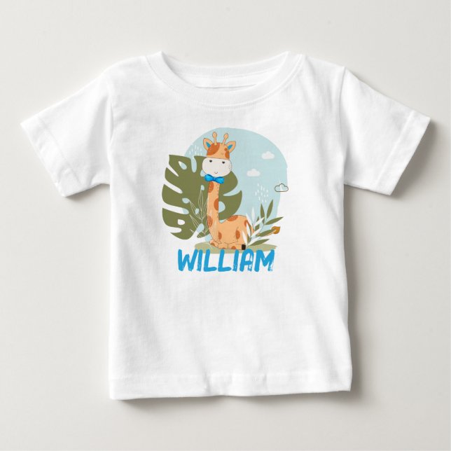 T-shirt Pour Bébé Aquarelle bébé Giraffe, Safari Animaux (Devant)