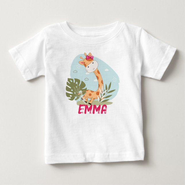 T-shirt Pour Bébé Aquarelle bébé Giraffe, Safari Animaux (Devant)