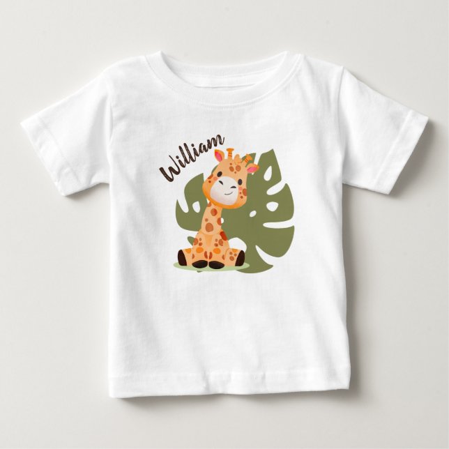T-shirt Pour Bébé Aquarelle bébé Giraffe, Safari Animaux (Devant)