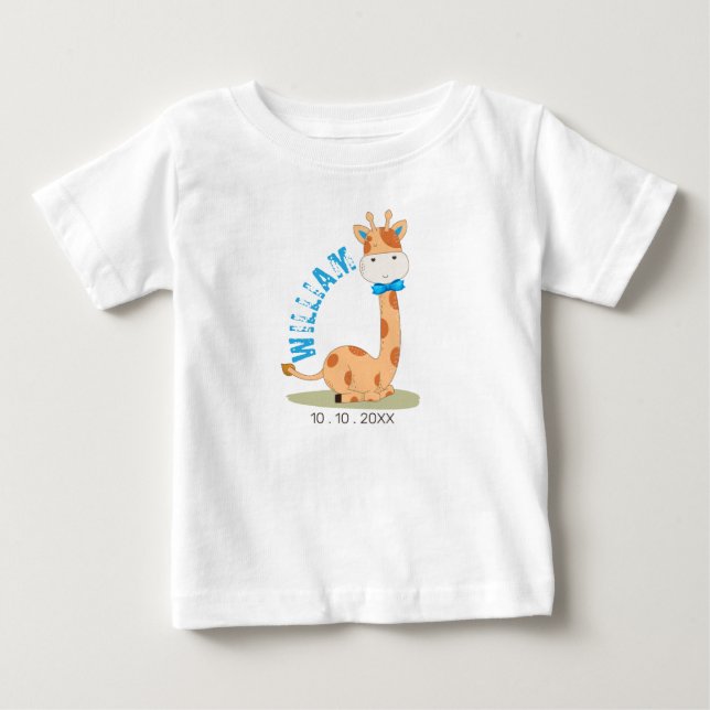T-shirt Pour Bébé Aquarelle bébé Giraffe, Safari Animaux Anniversair (Devant)