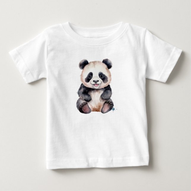 T-shirt Pour Bébé Aquarelle bébé panda mignon (Devant)